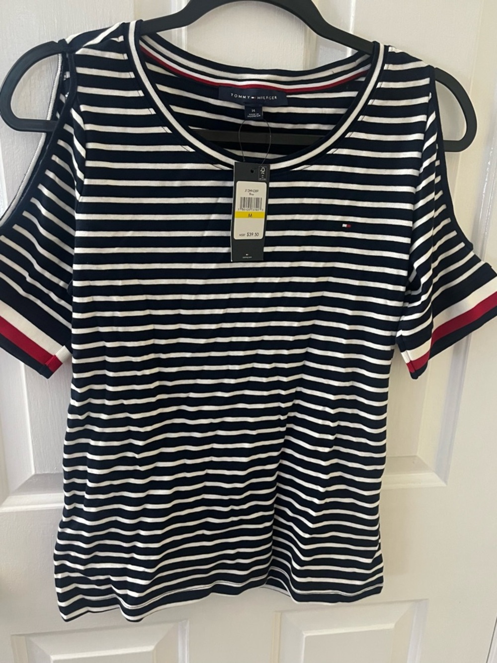 Tommy Hilfiger Women’s Blue & White Striped Cold-Shoulder Top NEW